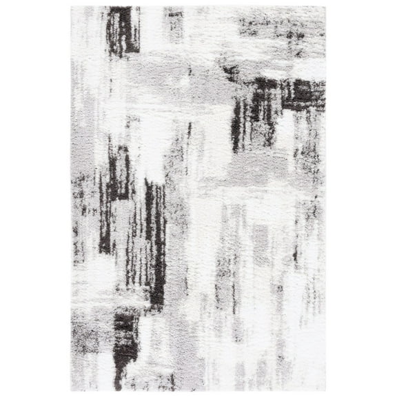 SAFAVIEH Berber Linette Abstract Shag Area Rug, 5'5" x 7'7", Grey/Dark Grey