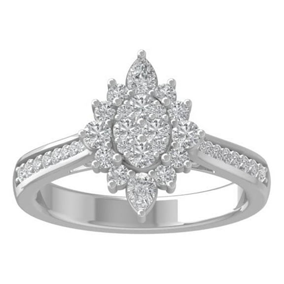 ARAIYA 10K White Gold Round and Pear-shape Diamond Engagement Ring (5/8 cttw, I-J Color, I2-I3 Clarity), Size 10