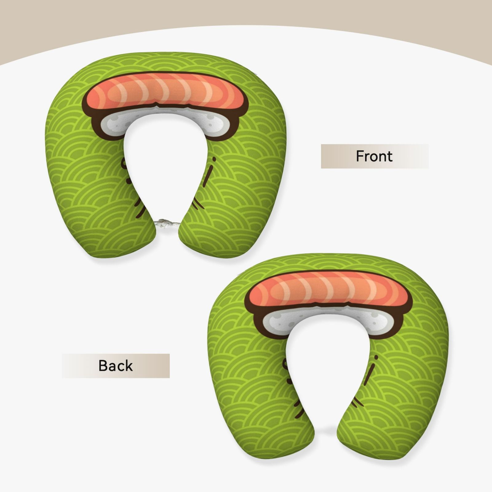 Xecao Fresh Sushi Print Memory Foam Cervical Neck Pillow Versatile U-Shaped Pillows for Home,Office,Camping,Travelling,Soft Washable Cover