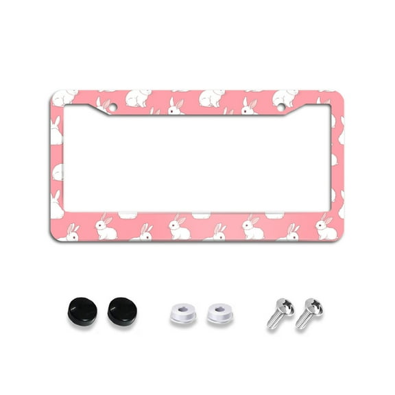 Rabbits on Pink License Plate Frames for Women Men Car Plate Holder Cover Metal Tag Aluminum Car Accessories Front Rear Plate Decor