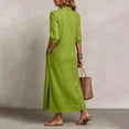 thumbnail image 6 of Omexry Beach Dresses for Women Women Casual 3/4 Sleeve Solid Turndown CollarButtons Hem Slitted Long Dresses, 6 of 7