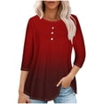 thumbnail image 1 of RXIRUCGD T-shirt Imprimé Décontracté d'Été pour Femmes Manches Trois-Quarts Col Rond Froncé Blouse, Rouge, Taille : TG, 1 of 4
