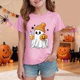 thumbnail image 2 of KPOPLK Halloween T-Shirt for Girls 1-14 Years Fall Short Slleve Round Neck Ghost Boo Print Tee Top,Size 5-6 Years, 2 of 5