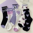 thumbnail image 5 of vnanda Four Seasons Women Socks 1 Pair Mid-calf Socks Korean Heart Embroidery Kawaii Hop Color Matching Anti-slip Soft No Odor Sweat Absorption Lady Four, 5 of 8