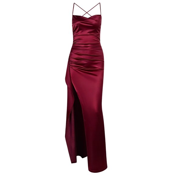 Ruched Backless Maxi Dress Women Gown Strappy Backless Sleeveless Evening Dress Night Party Long Dresses Vestido