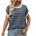 thumbnail image 5 of Horkkom Short Sleeve Sweater for Women Crew Neck Pullover Sweaters Summer Loose Casual Striped Shirt L, 5 of 10