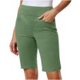 thumbnail image 2 of JSheng Women's Casual Shorts Stretchy Solid Stretch Twill Shorts High Waist Regular Hiking Shorts Summer With Pockets Green M, 2 of 5