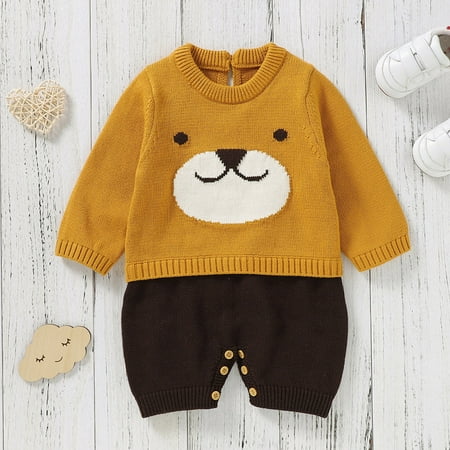 

KaLI_store Newborn Infant Boy Girl Cartoon Bear Knitted Sweater Baby Jumpsuit Romper Cotton 1 Piece Outfits Sweatshirt