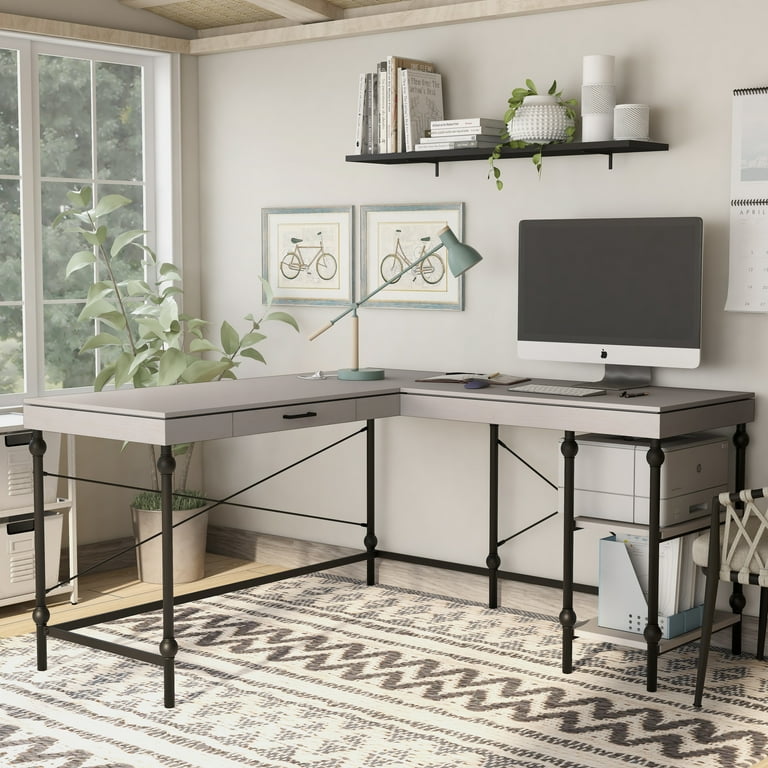 L shaped desk antique white deals