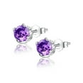 thumbnail image 3 of Devuggo Sterling Silver Round Shaped Simulated Amethyst Stud Earrings for Women, 3 of 5