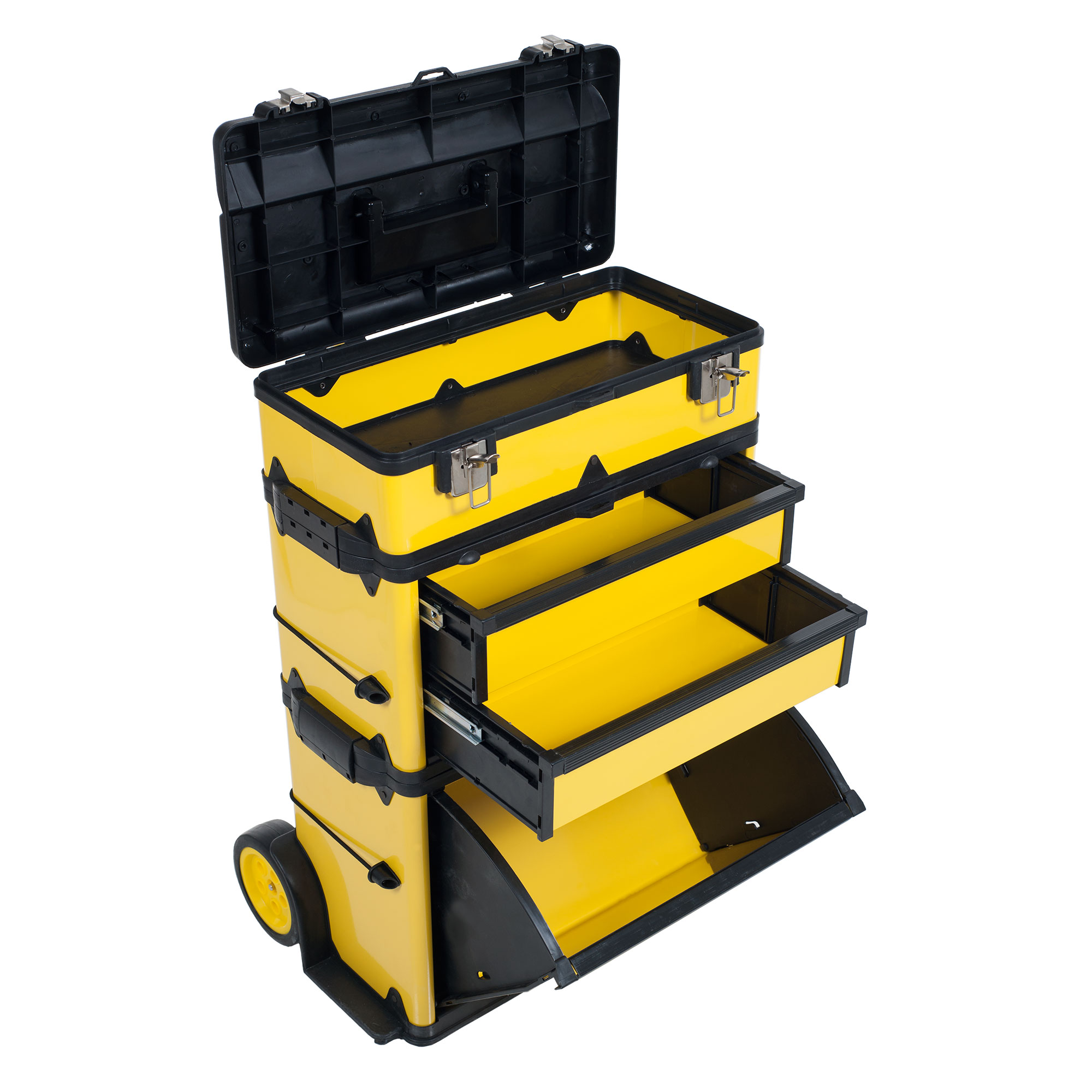 Stackable Toolbox Rolling Mobile Organizer with Telescopic Comfort Grip Handle ? Upright Rigid Pack Out Cart with Wheels and Drawers by Stalwart - image 4 of 9