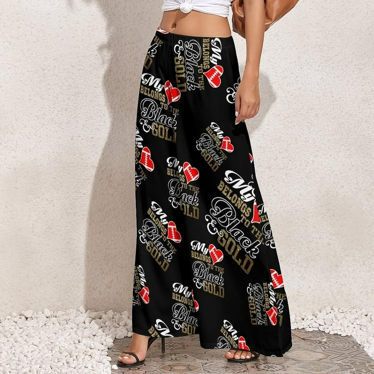 My Heart Belongs to Black Gold Women's Casual Wide Leg Lounge Pants Loose  Comfy Yoga Trousers 