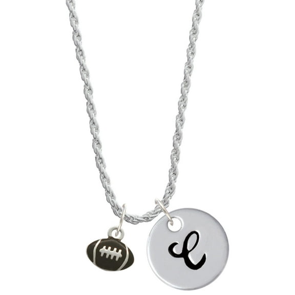 Delight Jewelry Silvertone Mini Enamel Football Silvertone Script Initial Disc - C - Charm Necklace, 20"+3"