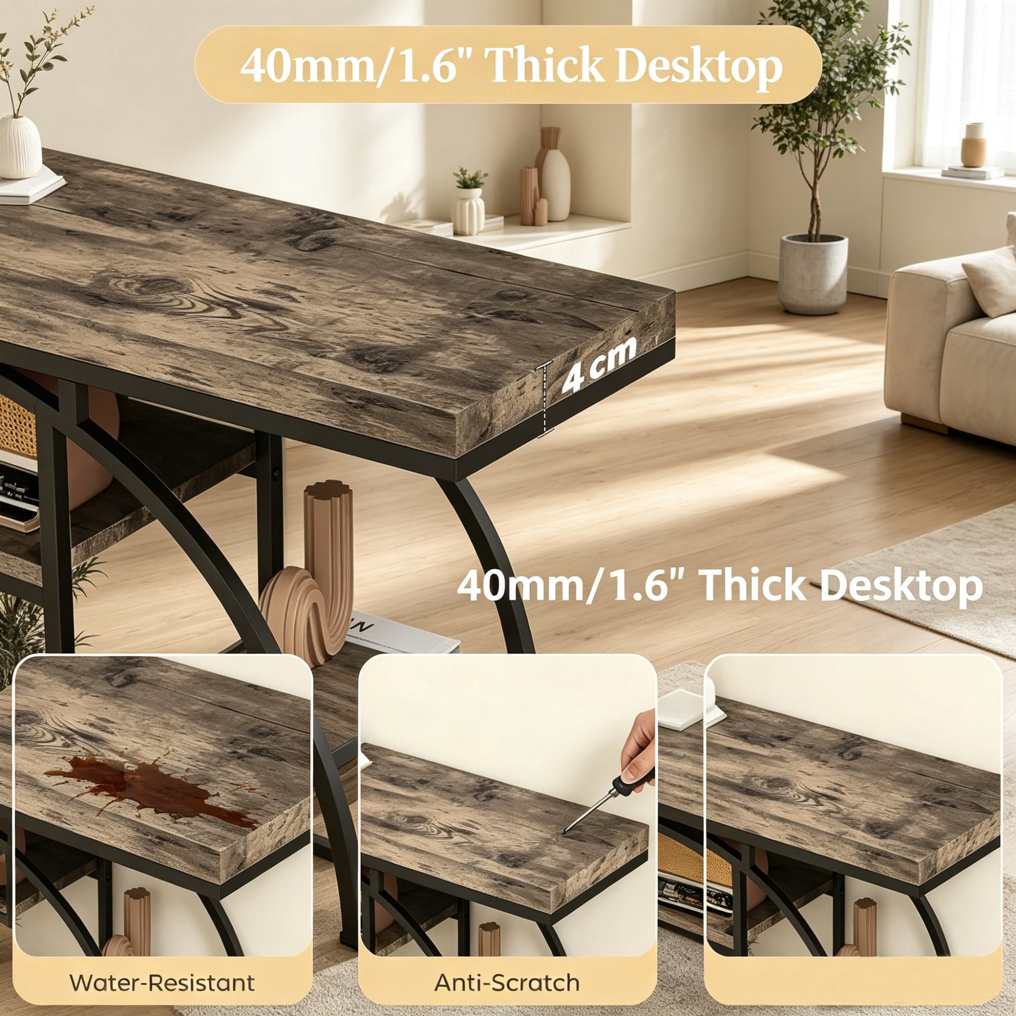Industrial Sofa Table 39.4" Console Table with Storage Shelves Rustic Oak Finish for Living Room Hallway
