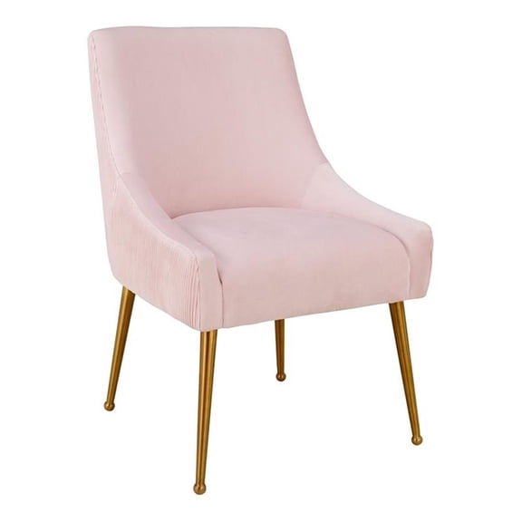 Maklaine 19" Transitional Velvet and Stainless Steel Side Chair in Pink