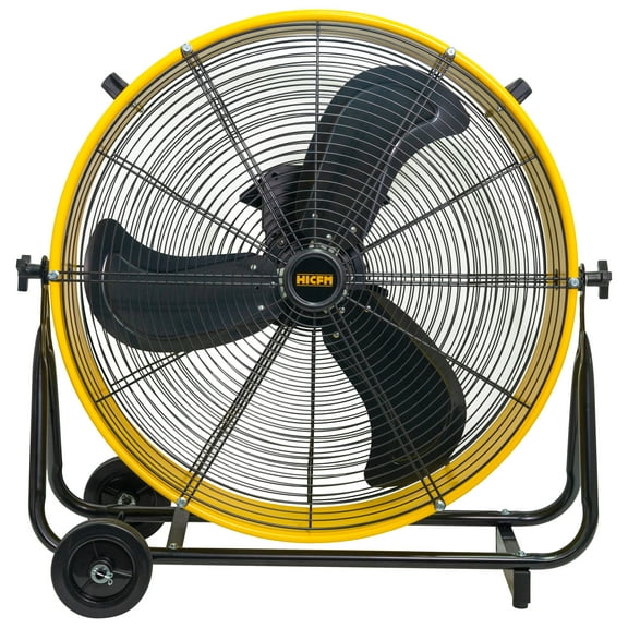 HiCFM 8800 CFM 24 inch DC Motor Drum Fan High-velocity Air Circulator with 180-degree Pivoting Head DC Motor Large Airflow Turbo Shop Floor Fan - UL Listed