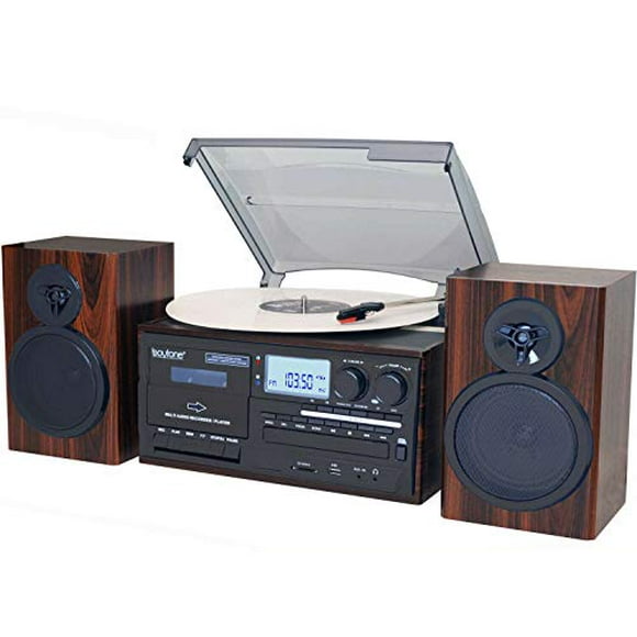 Boytone BT-28 Mo, Tourne-Disque Bluetooth Style Classique avec Radio AM/FM, Lecteur CD / Cassette, 2 Haut-Parleurs Stéréo Séparés, Enregistrez à Partir de Vinyle, Radio et Cassette vers MP3, Fente SD, USB, AUX