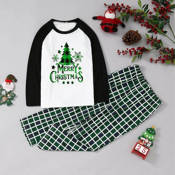 Noël Offres de Noël Hommes Papa Imprimé Chemisier -Cou Tops + Pantalons Famille Correspondant Pyjama Ensemble