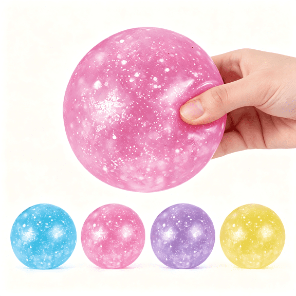 Diceymbol Pink Glitter Planet Ball Slow Rebound Stress Relief Squeeze, Soft Resilient Calming Comfort, Starry Sky Design for Office & Home Daily Relaxation and Desk Decor, 2.36IN