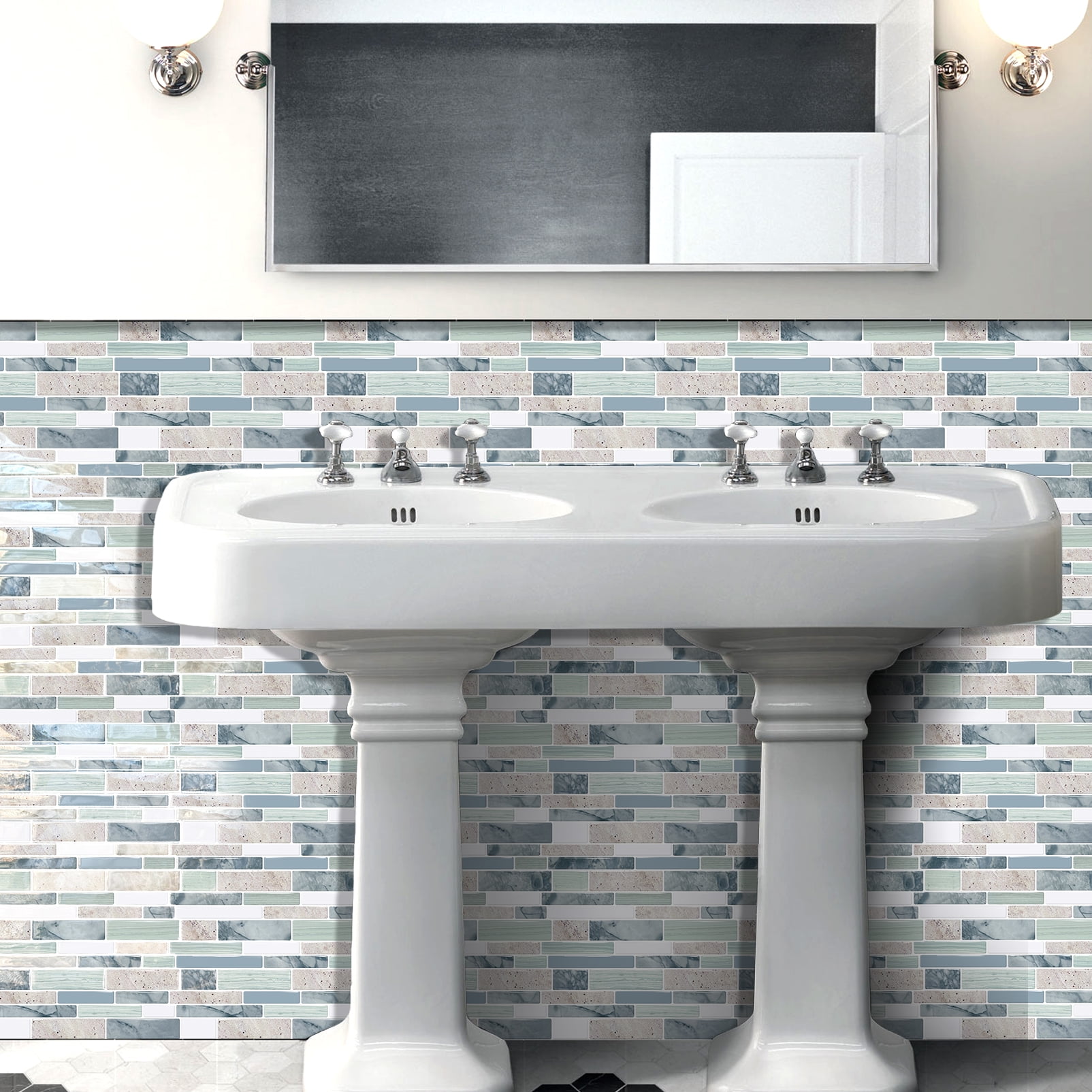 DEWOO 10-Sheet Peel and Stick Kitchen Backsplash Tiles, 12"x12" Self-Adhesive Marble Multicolor Wall Tiles for Kitchen and Bathroom(Multicolor Marble)