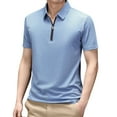 thumbnail image 3 of Big And Tall Polo Shirts Men Zipper Shirt Casual Quarter Zip V Neck Short Sleeve T Shirt Pullover Button Down Shirt Men Light Blue M, 3 of 6