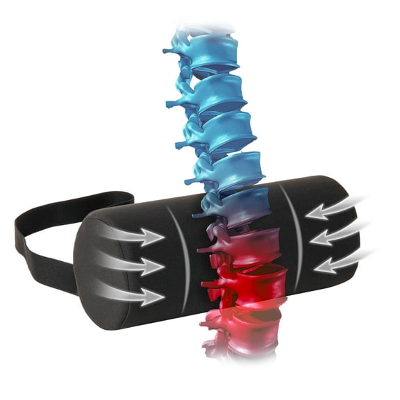 Mind Reader Lumbar Roll Pillow with Air-Cloud Memory Foam, Back, Waist & Hip Support, Breathable Cover & Adjustable Strap, Black