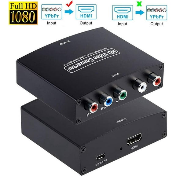 AUBEAMTO Component to HDMI Converter,  YPbPr   R/L to HDMI Adapter, 1080P Component 5RCA RGB Video Audio Converter for PS2 PS3 DVD Xbox 360 Nintendo Wii to Smart HDTV Monitor Projector