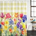 thumbnail image 2 of Yellow Plaid Tulip Waterproof Fabric Shower Curtain,Spring Floral Watercolor Botanical Waterproof Fabric Shower Curtain for Bathroom Curtains Bathtubs Shower Curtains with 12 Hooks Extra Long 72x96, 2 of 7