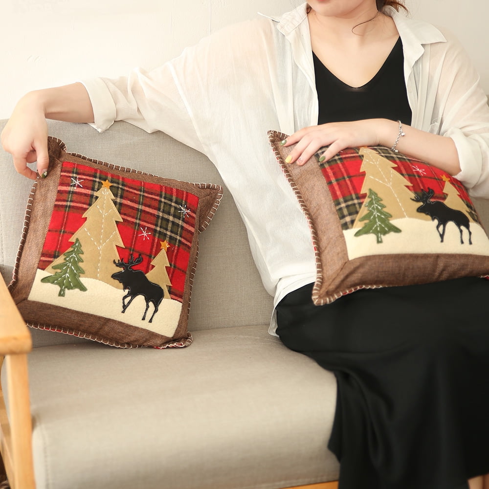 nipocaio Santa Christmas Pillow Covers 14x14 Set of 2 Holiday Decorative Xmas Red Plaid Throw Pillow Cover Square Soft Walmart