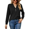 thumbnail image 4 of MOMOFEEL Womens Long Sleeve Shirts Casual V Neck Tunic Tops Loose Pullover Blouses For Spring or Summer (M9006 Black L), 4 of 6