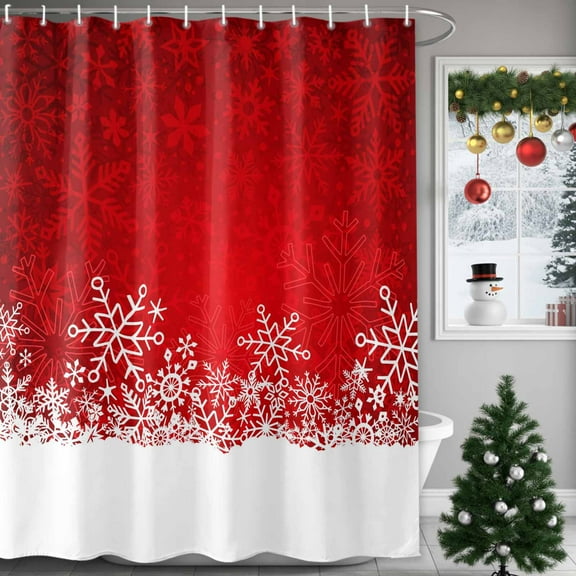 Red Snowflakes Shower Curtains for Bathroom, Winter Xmas Red White Nature Snow Scene Waterproof Fabric Shower Curtain for Bathroom Bathtub Decoration, Machine Washable, 36"x72"