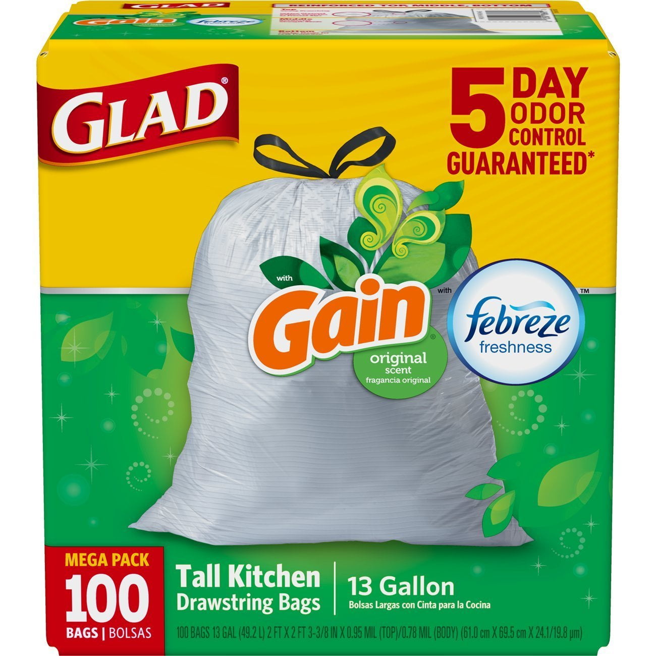 Glad 13 Gallon (100 Count) OdorShield Tall Kitchen Drawstring Trash