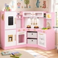 thumbnail image 7 of Wisairt Corner Wooden Play Kitchen for Kids, Interactive Pretend Play Kitchen with Realistic Lights & Sounds, 23 Pcs Cooking Accessories, Age 3+, Pink, 7 of 7