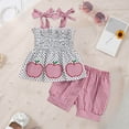 thumbnail image 2 of KPOPLK Toddler Girl Summer Outfit Ice Embroidered Sleeveless Smocked Tops Ruffled Gingham Shorts(Pink_1,5-6 Years), 2 of 7