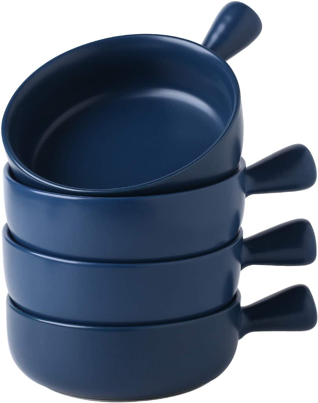 Set of 4 Stew 21 Oz for Cereal Navy Swuut Ceramic Soup Bowls with Handles French Onion Soup Bowls