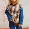 thumbnail image 2 of Women's Denim Sleeve Stitching Houndstooth Round Neck Long Sleeve Sweater, 2 of 4