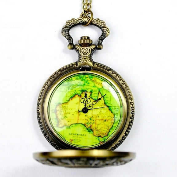 Classical Pocket Watch Large Flip Cover Retro Zodiac Map Design Antique Style Gift Watch for Men and Women