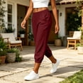 thumbnail image 3 of PWPSG Women’s Center-Seam Cropped Tapered Dress Pants, High-Rise Waist & Flow-Draped Cut for Daily Urban Office Commute Travels Red XXL, 3 of 6