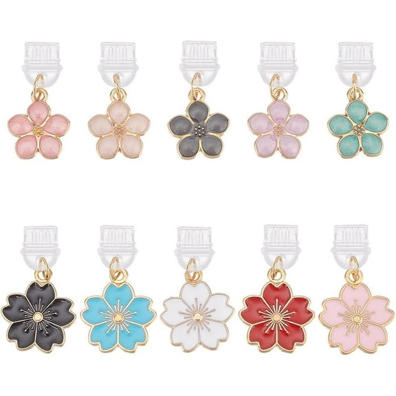 1 Set 10Pcs Type-C USB Port Dust Plugs with Flower Pendants Mobile Dust Plugs with Cherry Blossom Pendants Small Flower Cell Phone Charms Charging Port Plugs Pendants for Type-C USB Cell Phone