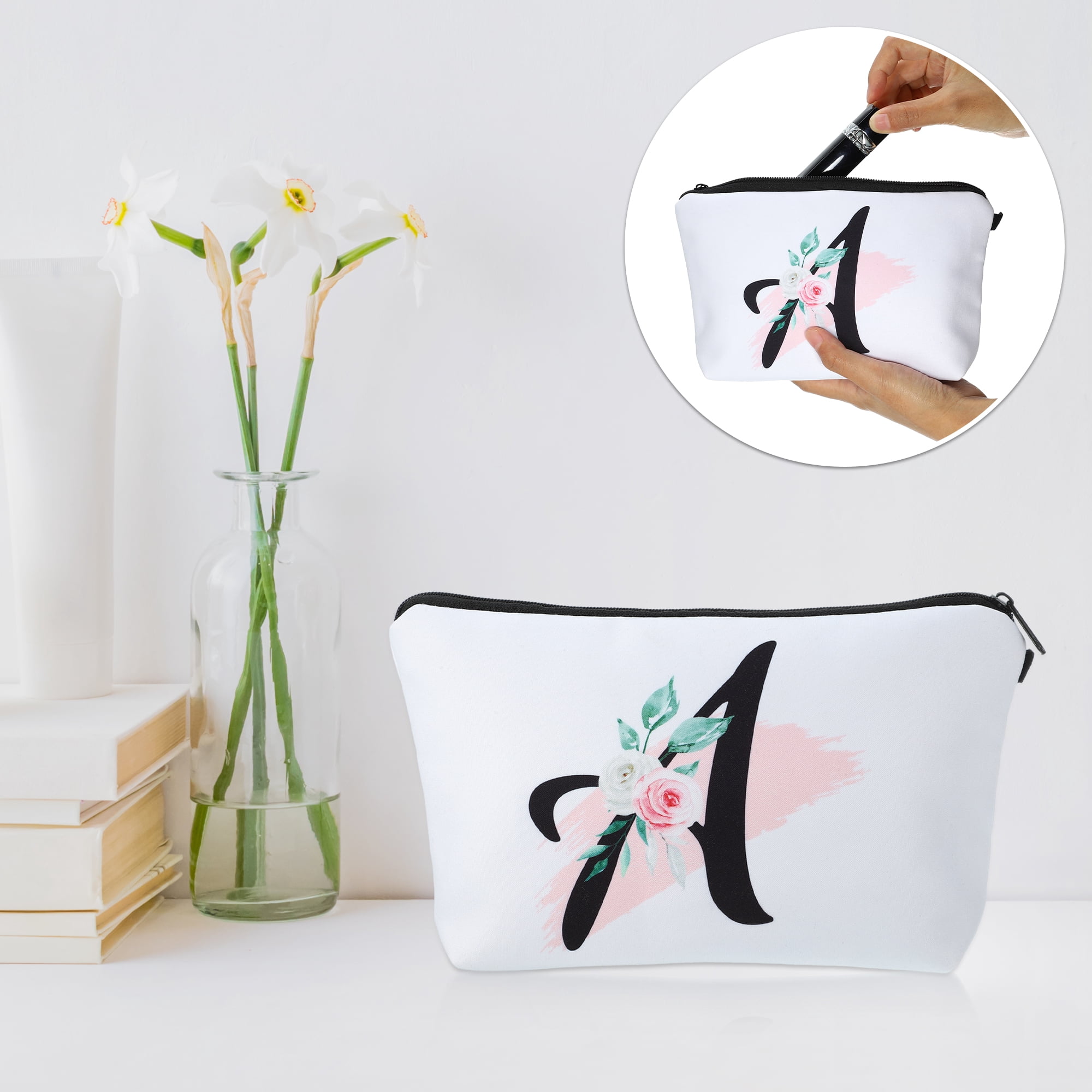 Unique Bargains Personalized Makeup Bag A Cosmetic Bag Small Monogrammed Purse White