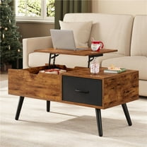 Yaheetech Lift Top Coffee Table with Hidden Compartment & Fabric Drawer, Rustic Brown