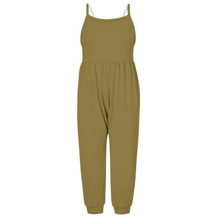 

LNWUY Toddler Girls Kids Sleeveless Suspender Backless Printed Bodysuit Overalls Skin-Friendly Comfy Breathable Outdoor Casual Romper Khaki 1 Years