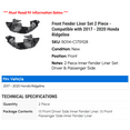 thumbnail image 2 of Front Fender Liner Set 2 Piece - Compatible with 2017 - 2020 Honda Ridgeline 2018 2019, 2 of 2