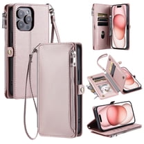 Allytechgroup for iPhone 11 Wallet Case with Card Slot, RFID Blocking PU Leather Flip Stand Phone Case with Lanyard Shoulder Strap for Women Girls Shockproof Protective Bumper, Rosegold