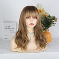 thumbnail image 2 of Light Brown Wig with Bangs for Women, Brown Mixed Blonde Layered Curly Wavy Wigs, Beginner Friendly 4x4 Realistic Scalp, Ombre Brown Highlights Synthetic Wigs for Daily Party Use 18Inch, 2 of 6