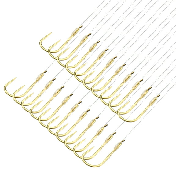 Uxcell 4# Small Fishing Hooks with 36cm Line, 0.34x0.2 Inch Double Hook Rig with Barbs Fishing Hook, Gold Tone 20Pcs
