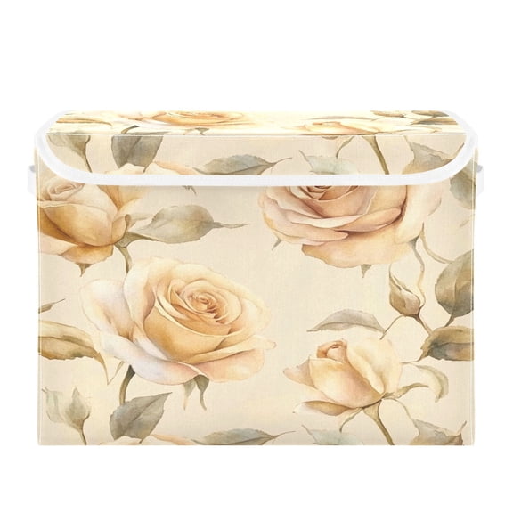 Storage Box With Lid 16.5x12.6x11.8In Foldable Stacked Household Storage Box Beige Rose
