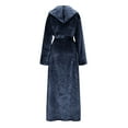 thumbnail image 6 of Womens Plush Fleece Bathrobe with Eye Mask Warm Fleece Hooded Robes Soft Long Spa Robe Fuzzy Sleepwear Pockets Dark Blue, L, 6 of 7