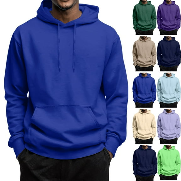 Zimjoy Blue Hoodie for Men Basic Casual Loose Hooded Fleece Sweatshirt with Pocket Long Sleeve Drawstring Baggy Pullover Sweatshirts, Blue L