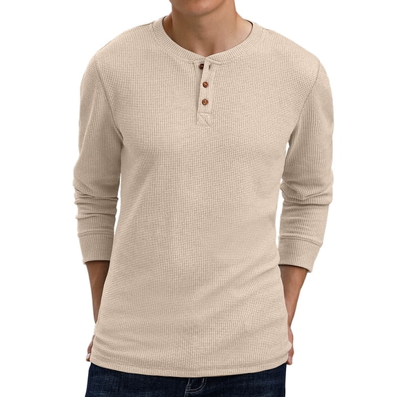 GIRUNS Men's Long Sleeve Waffle Henley Casual Henley T-shirts for Men